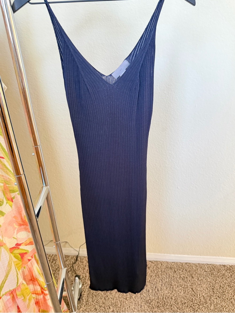 H&M Navy Ribbed Maxi Slip Dress